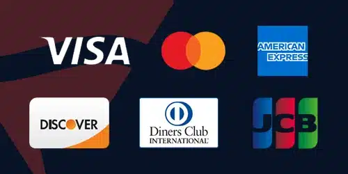 Fanatics AZ sportsbook banking methods mobile banner showing logos of major credit card companies: Visa, Mastercard, American Express, Discover, Diners Club International, and JCB